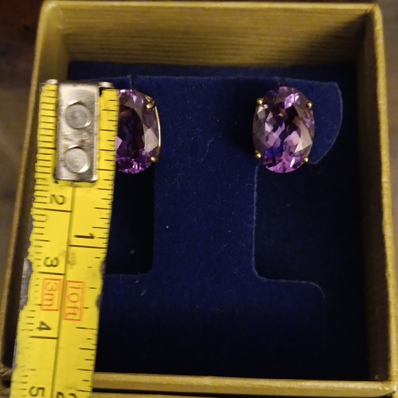 AMETHYST OVAL LARGE STONE STUDS 14K - Picture 3 of 8